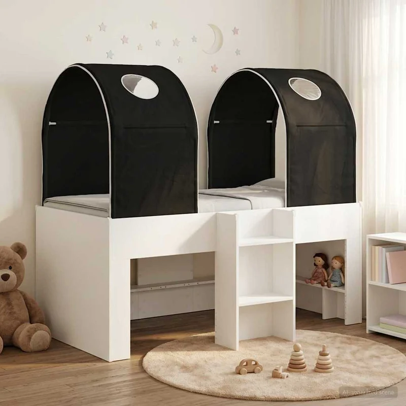 Bed with Tunnel 3 pcs White and Black Engineered Wood