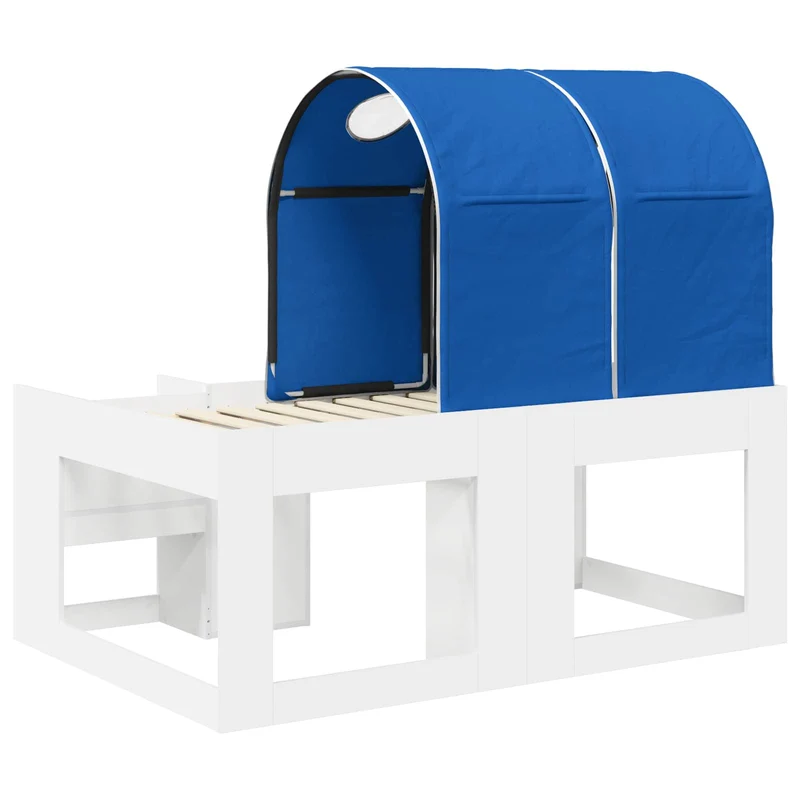 Bed with Tunnel with Shelf 3 pcs White and Blue Engineered Wood