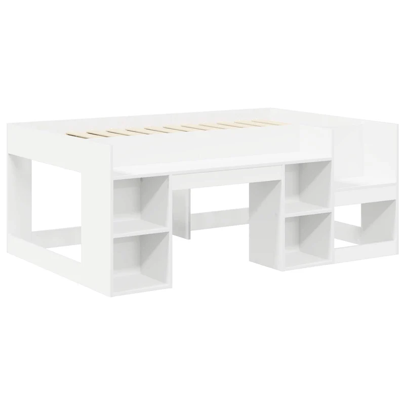 Bed with Tunnel with Shelf 3 pcs White and Pink Engineered Wood