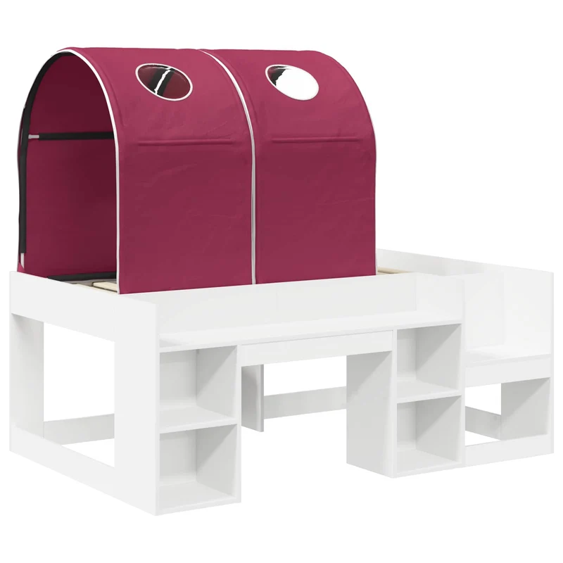 Bed with Tunnel with Shelf 3 pcs White and Red Engineered Wood