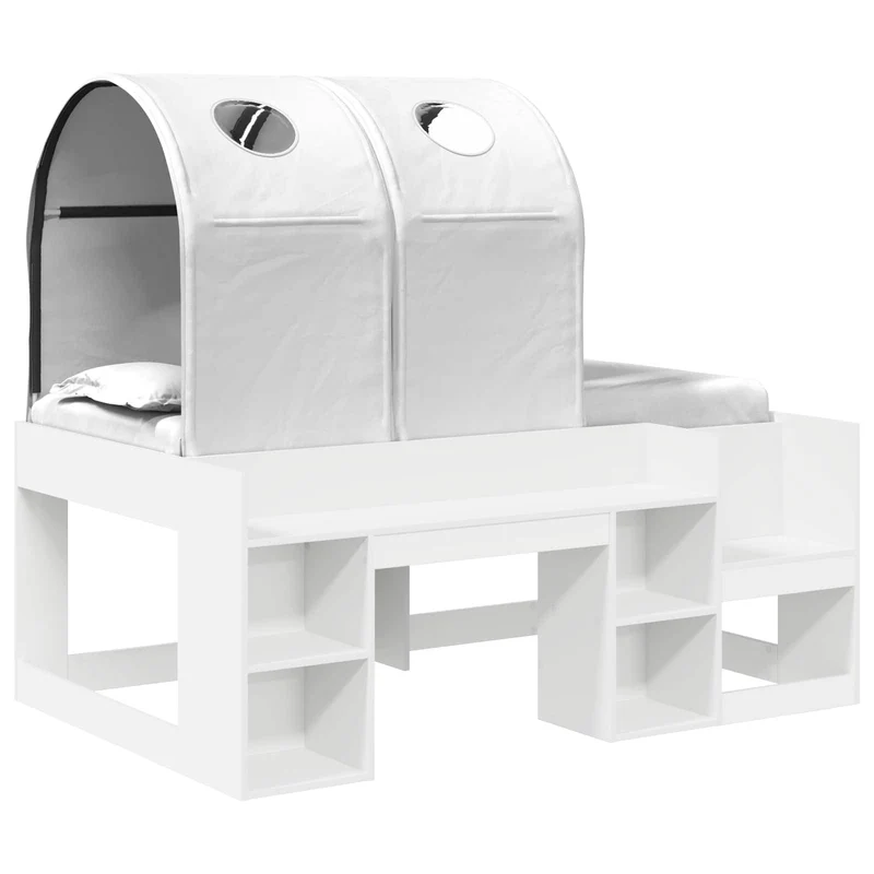 Bed with Tunnel with Shelf 3 pcs White Engineered Wood