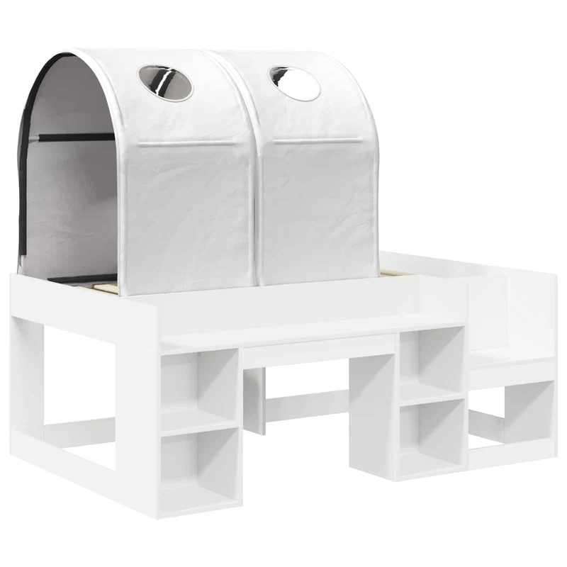 Bed with Tunnel with Shelf 3 pcs White Engineered Wood