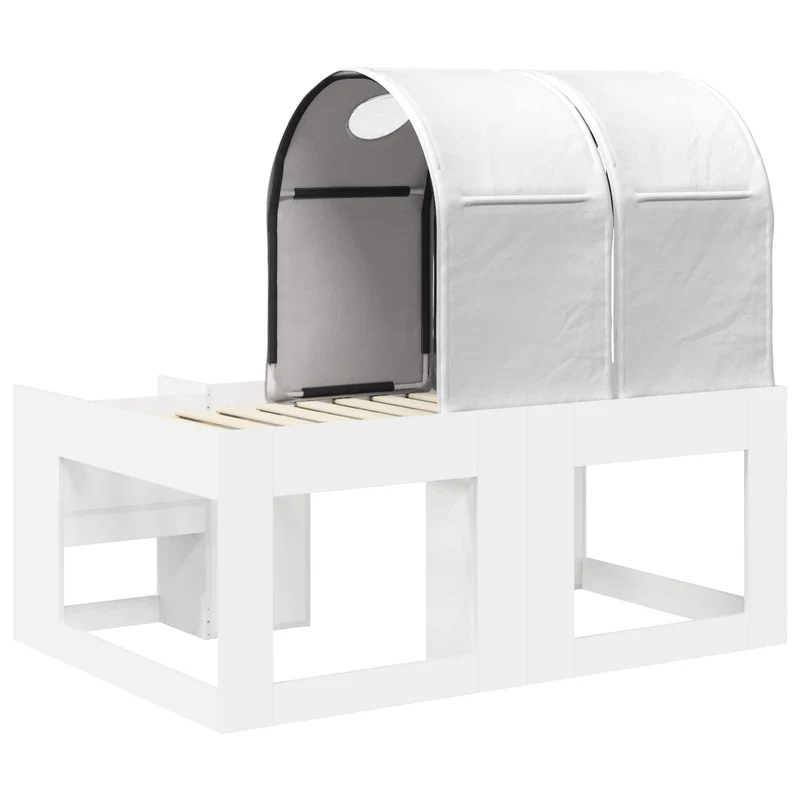 Bed with Tunnel with Shelf 3 pcs White Engineered Wood