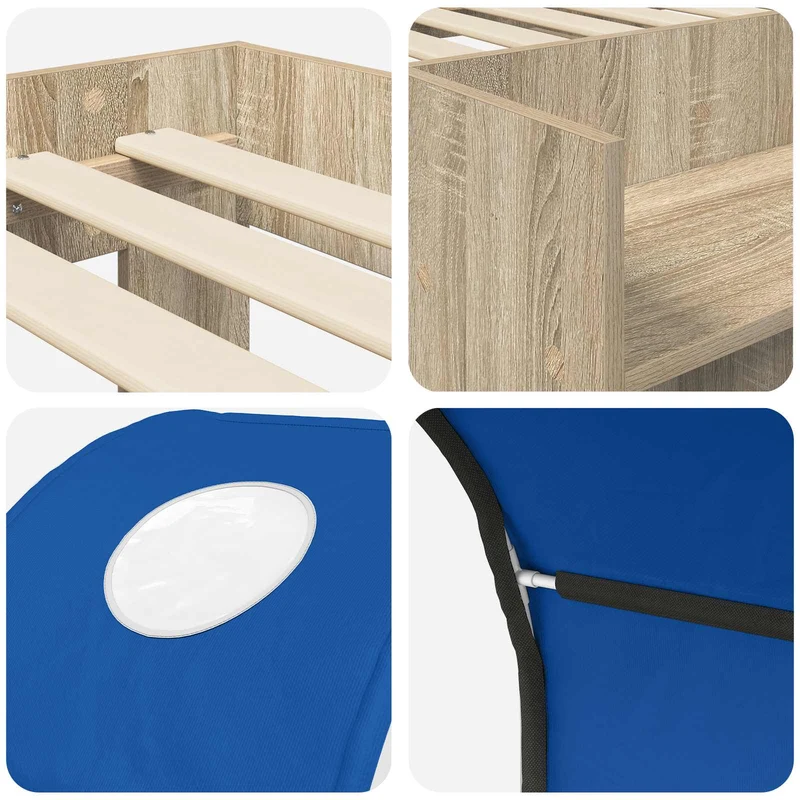 Bed with Tunnel 3 pcs Sonoma Oak and Blue Engineered Wood