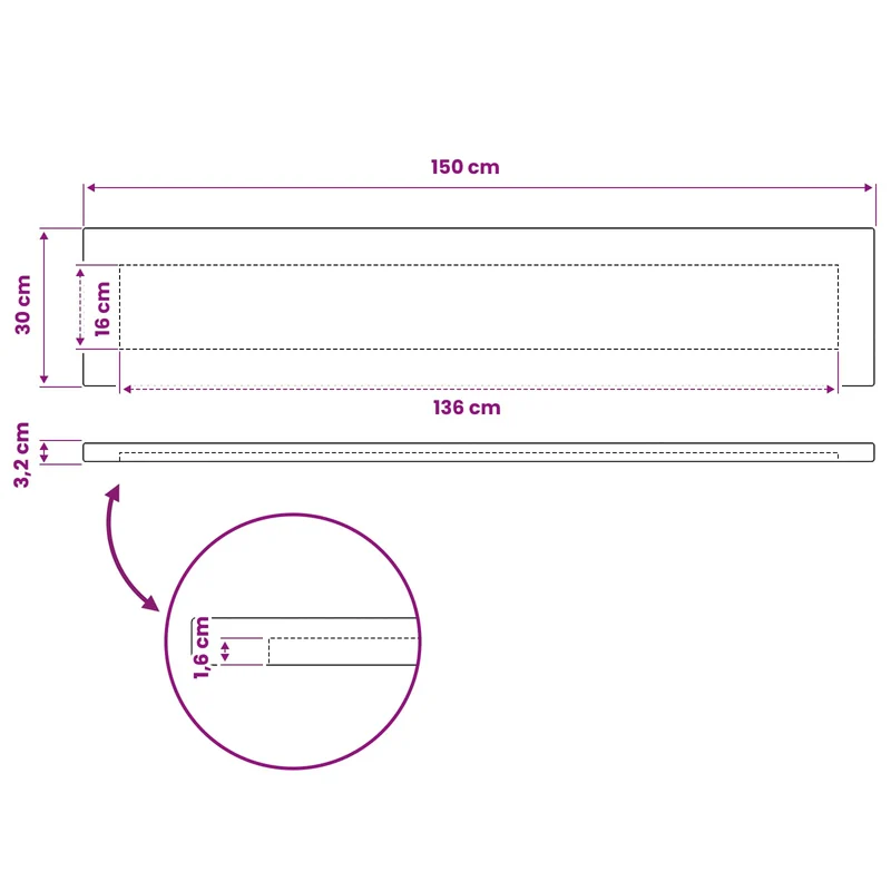Rectangular Table Top 150 x 30 x 3.2 cm Rectangular