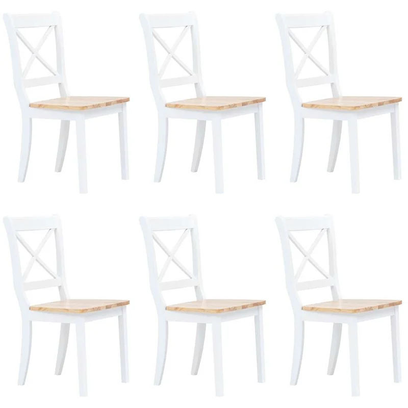 Dining Chairs 6 pcs White and Natural Solid Rubber Wood