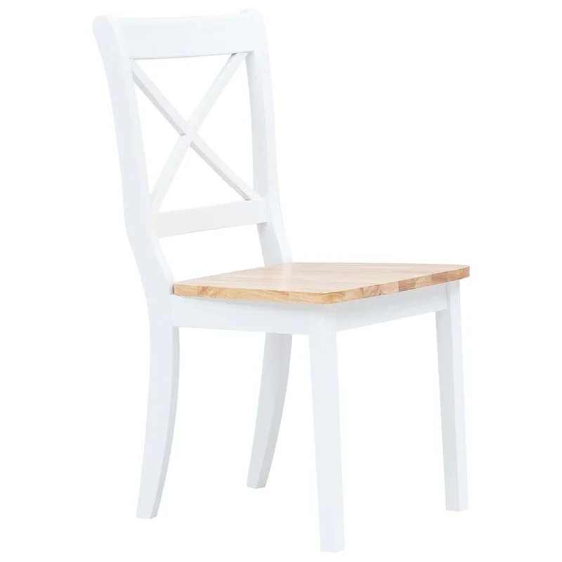 Dining Chairs 6 pcs White and Natural Solid Rubber Wood