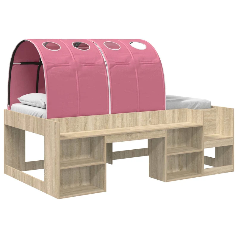 Kids'High Bed Frame with Storage 3 pcs Sonoma Oak and Pink