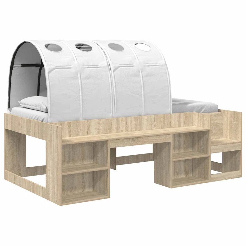 Kids'High Bed Frame with Storage 3 pcs Sonoma Oak and white