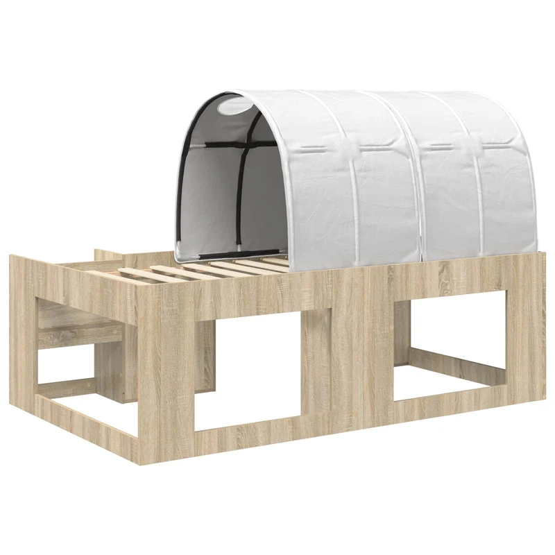 Kids'High Bed Frame with Storage 3 pcs Sonoma Oak and white