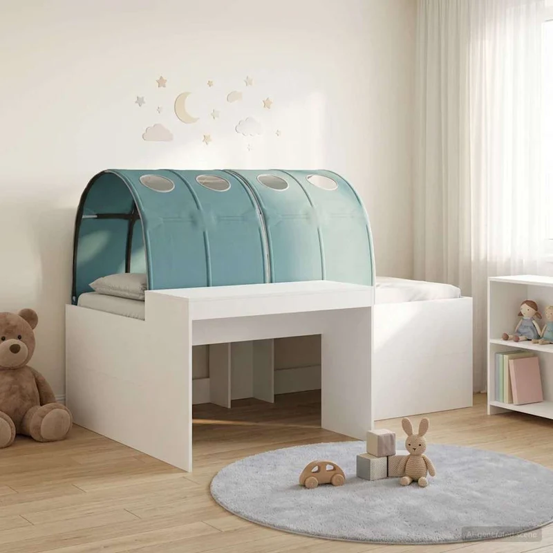 Bed with Tunnel 4 pcs White and Light Blue Engineered Wood