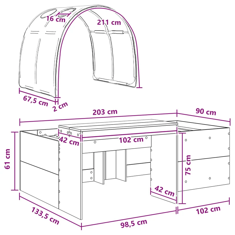 Bed with Tunnel 4 pcs White and Light Blue Engineered Wood