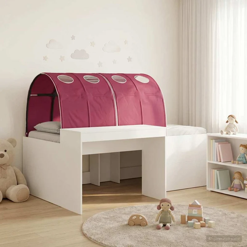 Bed with Tunnel 3 pcs White and Red Engineered Wood