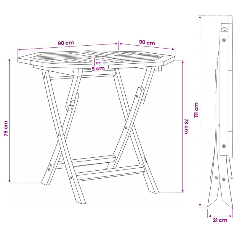 Folding Garden Table Natural 90 x 90 x 75 cm Solid Teak Wood