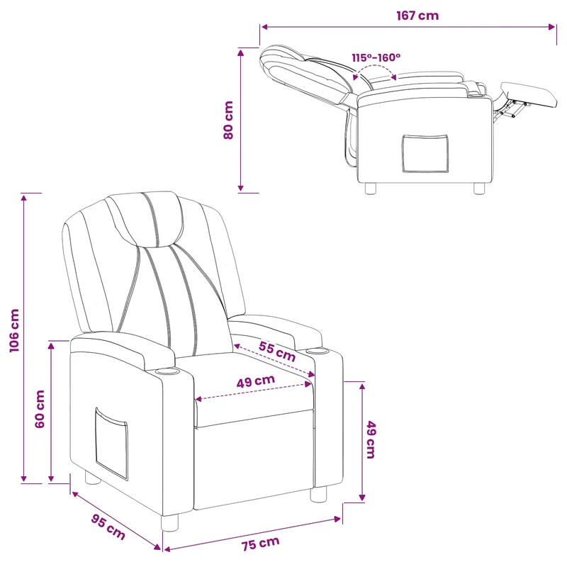 Recliner Chair Black 75 x 95 x 106 cm Fabric