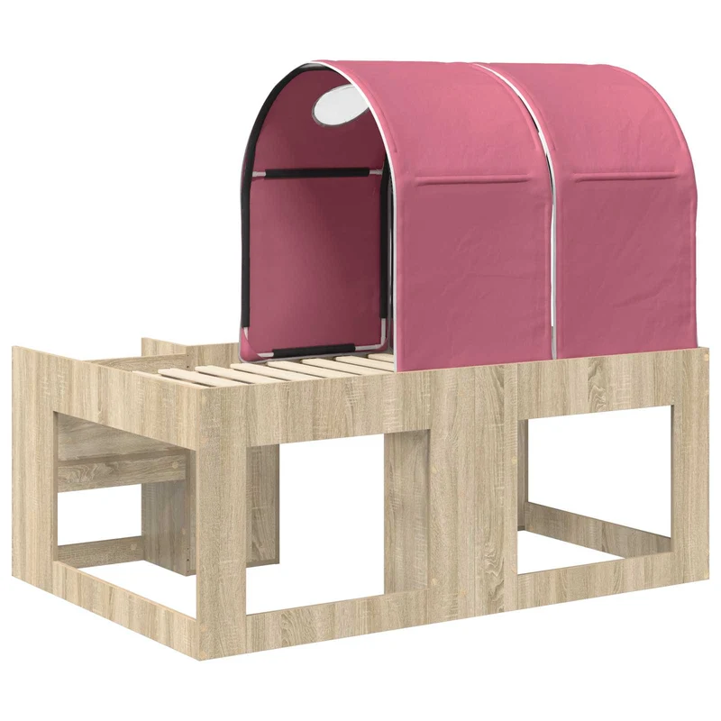 Bed with Tunnel 3 pcs Sonoma Oak and Pink Engineered Wood