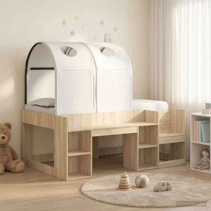 Bed with Tunnel 3 pcs Sonoma Oak and White Engineered Wood