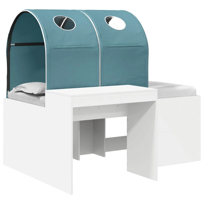 Bed with Tunnel 3 pcs White and Light Blue Engineered Wood