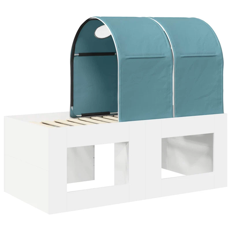 Bed with Tunnel 3 pcs White and Light Blue Engineered Wood