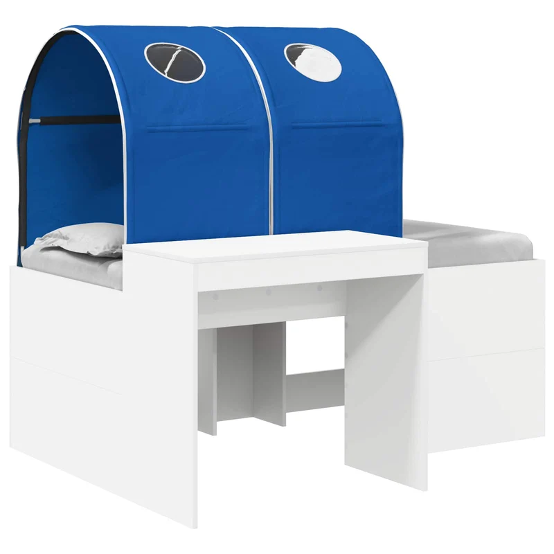Bed with Tunnel 3 pcs White and Blue Engineered Wood