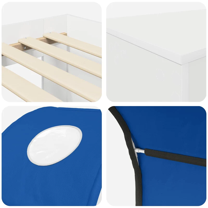 Bed with Tunnel 3 pcs White and Blue Engineered Wood