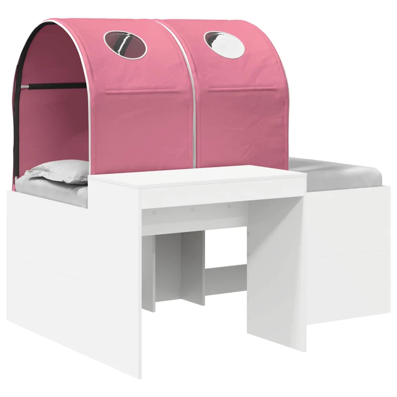 Bed with Tunnel 3 pcs White and Pink Engineered Wood