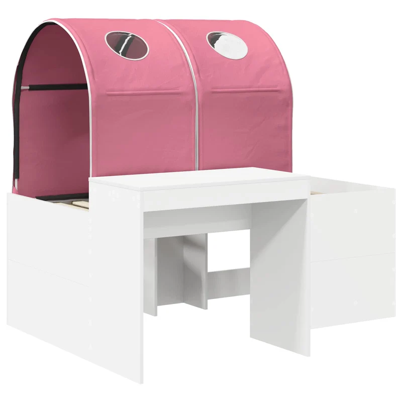 Bed with Tunnel 3 pcs White and Pink Engineered Wood
