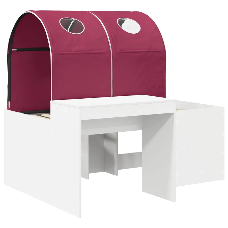 Bed with Tunnel 3 pcs White and Red Engineered Wood