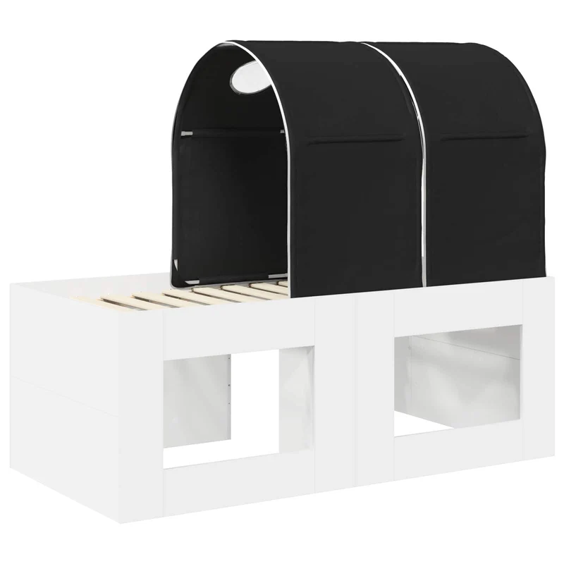 Bed with Tunnel 3 pcs White and Black Engineered Wood