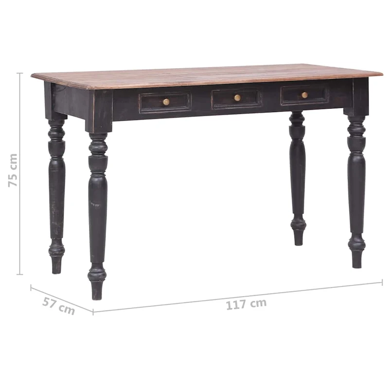 283907 vidaXL Desk with 3 Drawers 117x57x75 cm Solid Mahogany Wood
