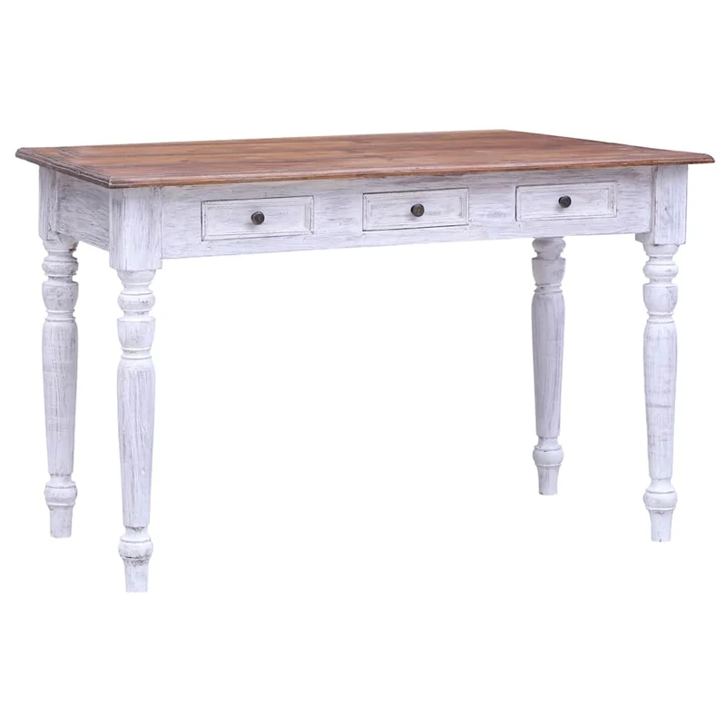 283908 vidaXL Desk with Drawers White 117x57x75 cm Solid Mahogany Wood