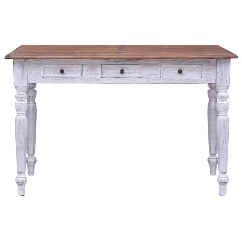 283908 vidaXL Desk with Drawers White 117x57x75 cm Solid Mahogany Wood