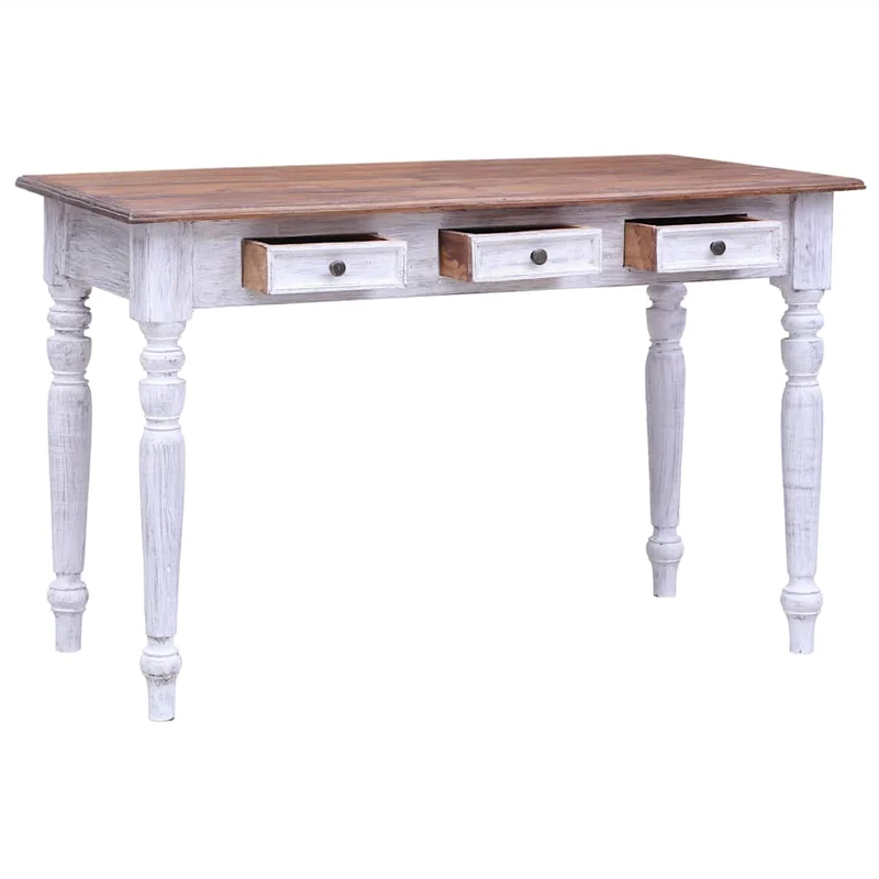 283908 vidaXL Desk with Drawers White 117x57x75 cm Solid Mahogany Wood