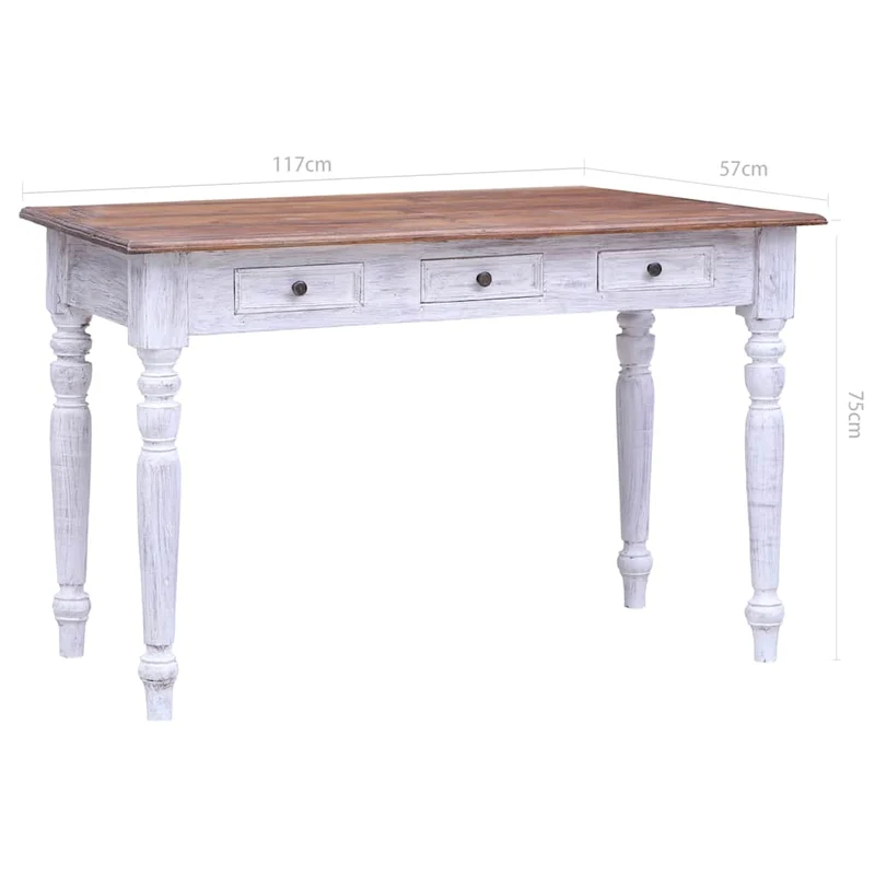283908 vidaXL Desk with Drawers White 117x57x75 cm Solid Mahogany Wood