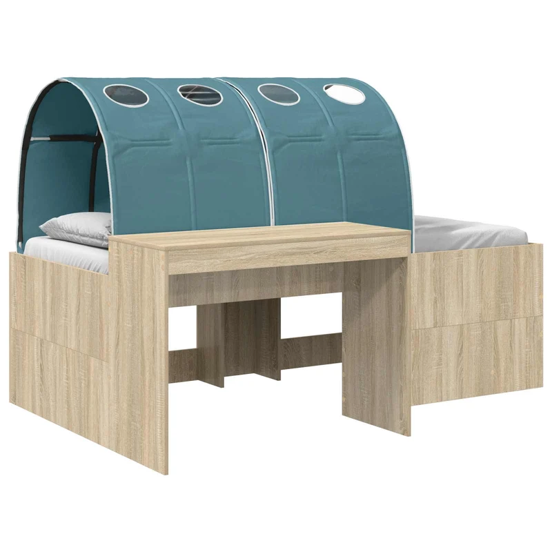 Bed with Tunnel 3 pcs Sonoma Oak and Light Blue Engineered Wood