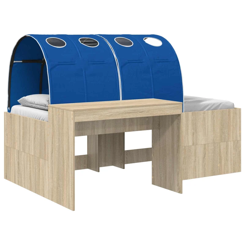 Bed with Tunnel 3 pcs Sonoma Oak and Blue Engineered Wood