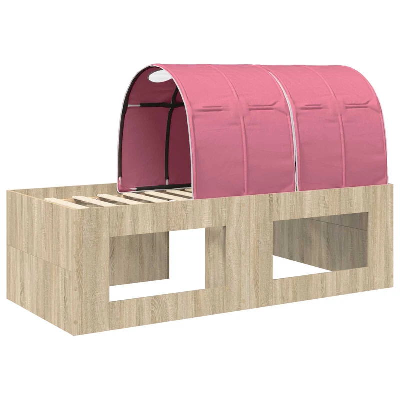 Bed with Tunnel 3 pcs Sonoma Oak and Pink Engineered Wood