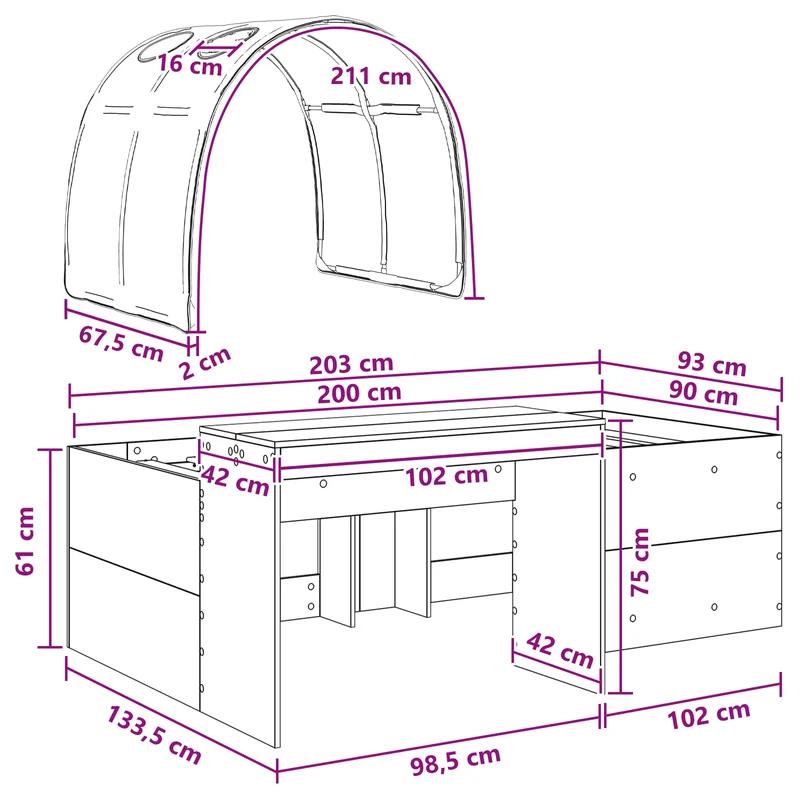Bed with Tunnel 3 pcs Sonoma Oak and Pink Engineered Wood