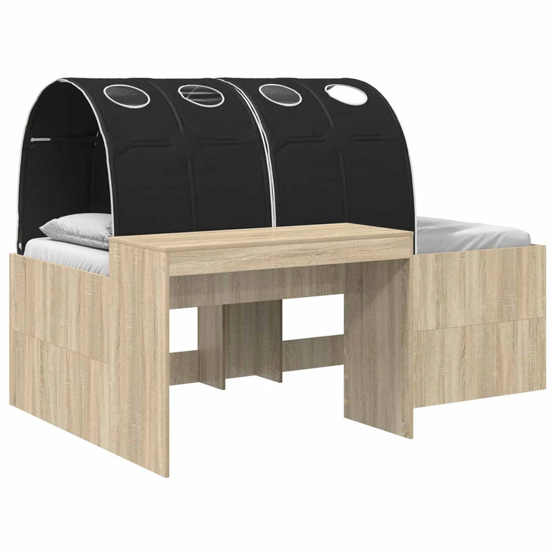 Bed with Tunnel 3 pcs Sonoma Oak and Black Engineered Wood