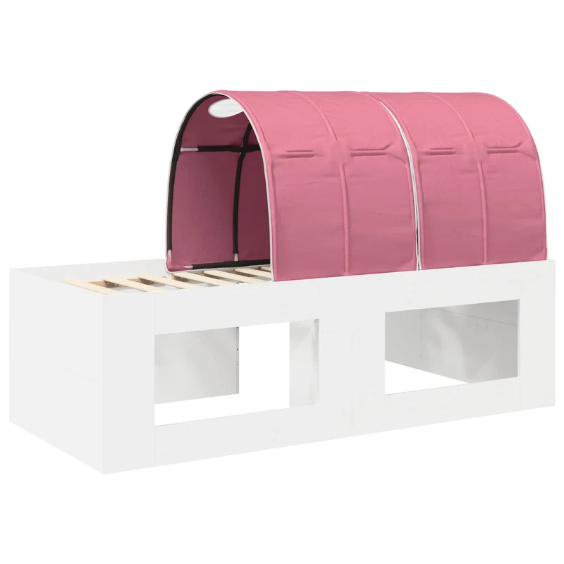 Bed with Tunnel 3 pcs White and Pink Engineered Wood