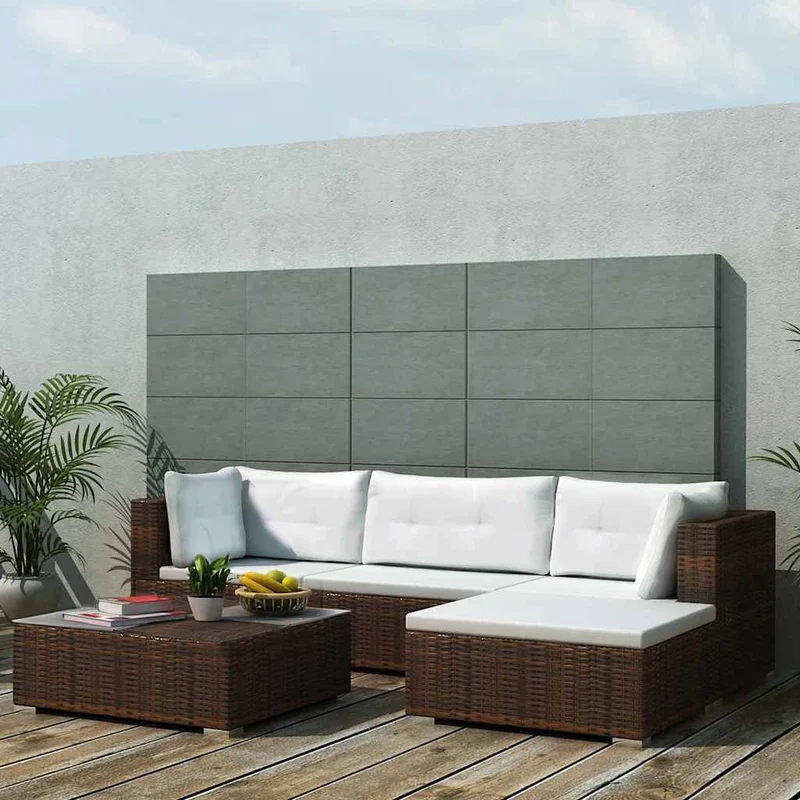 42739 vidaXL 5 Piece Garden Lounge Set with Cushions Poly Rattan Brown