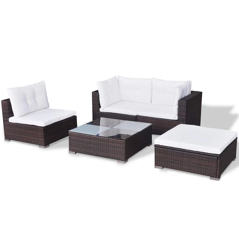 42739 vidaXL 5 Piece Garden Lounge Set with Cushions Poly Rattan Brown