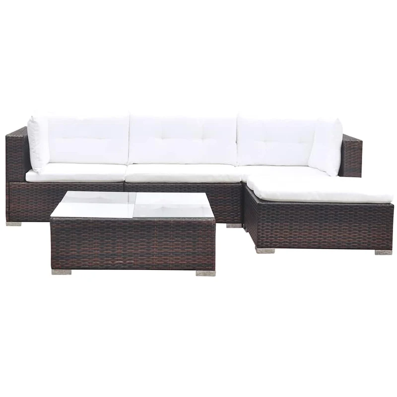 42739 vidaXL 5 Piece Garden Lounge Set with Cushions Poly Rattan Brown