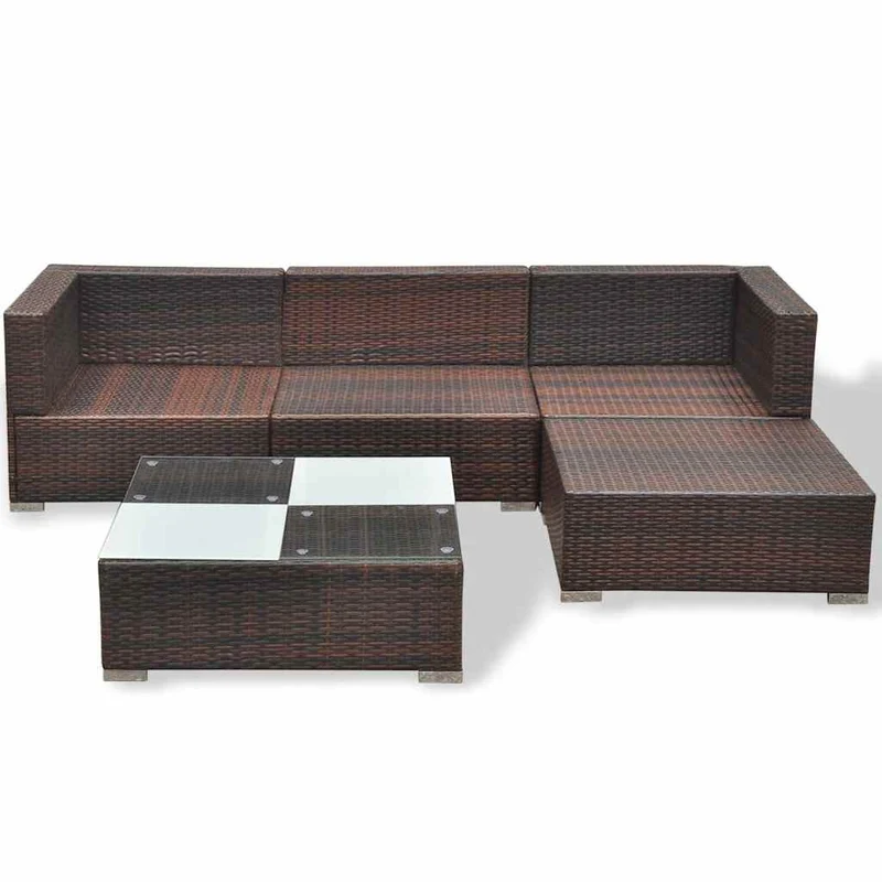 42739 vidaXL 5 Piece Garden Lounge Set with Cushions Poly Rattan Brown