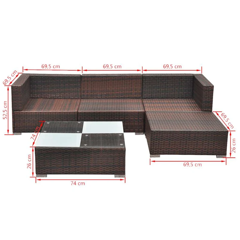 42739 vidaXL 5 Piece Garden Lounge Set with Cushions Poly Rattan Brown