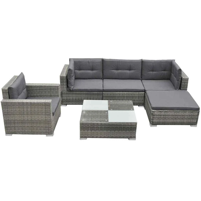 42744 vidaXL 6 Piece Garden Lounge Set with Cushions Poly Rattan Grey