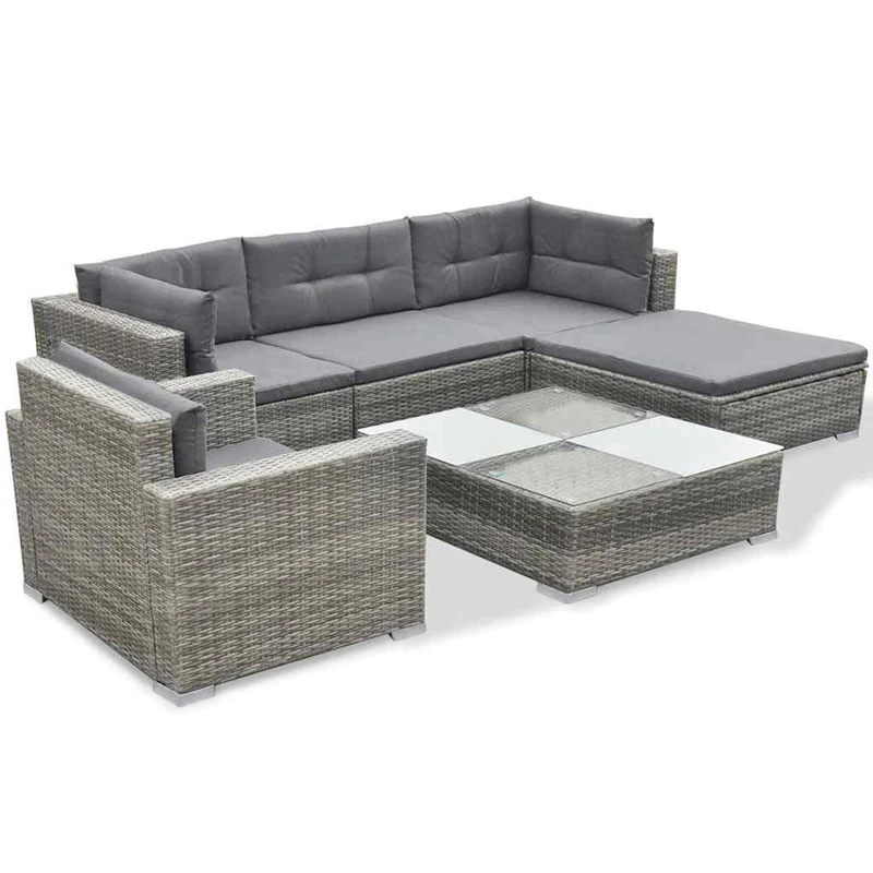 42744 vidaXL 6 Piece Garden Lounge Set with Cushions Poly Rattan Grey