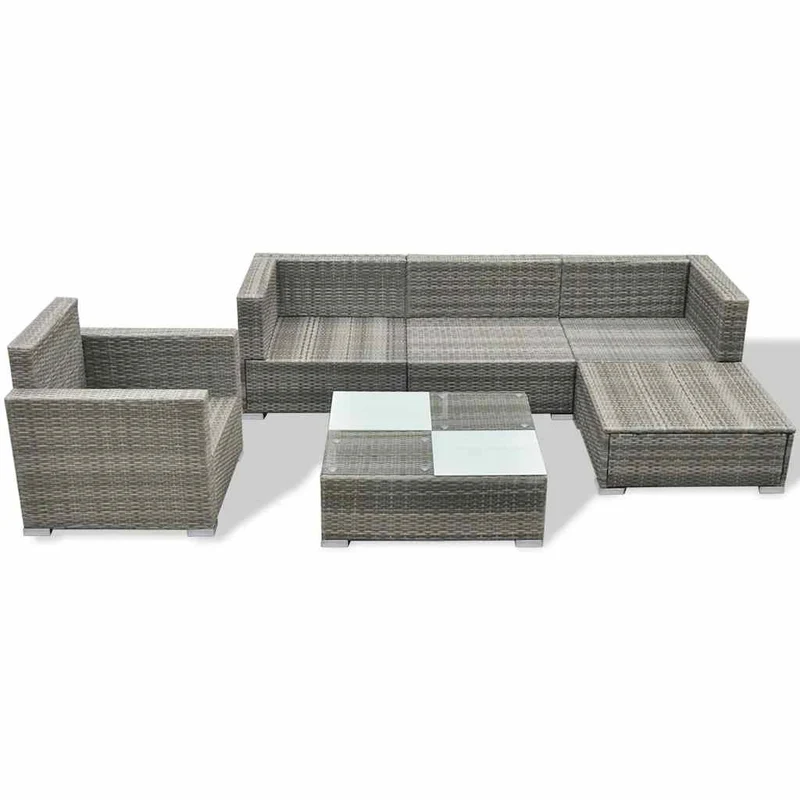 42744 vidaXL 6 Piece Garden Lounge Set with Cushions Poly Rattan Grey
