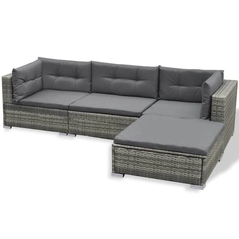 42744 vidaXL 6 Piece Garden Lounge Set with Cushions Poly Rattan Grey