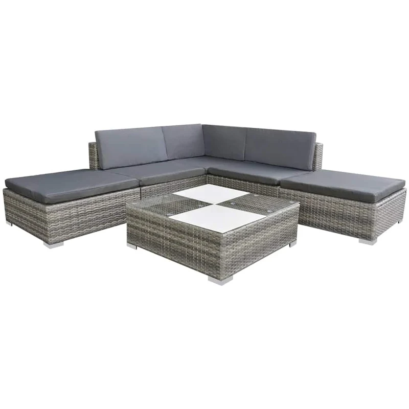 42745 vidaXL 6 Piece Garden Lounge Set with Cushions Poly Rattan Grey